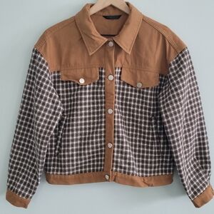 SHEIN Brown Plaid Jacket
